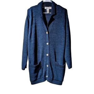Vtg Jones New York Sport Teal Button Front Collar Pocket Cardigan Womens Sz L